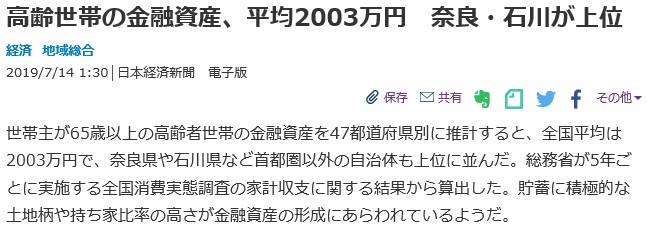 【日経】高齢世帯の金融資